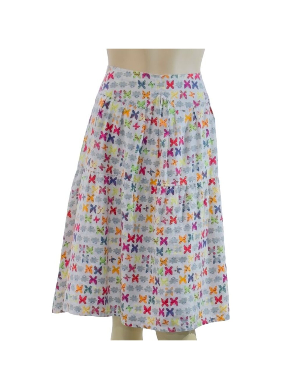 OILILY Women's Butterfly Print Skirt 100% Linen Cotton Lining Size 36